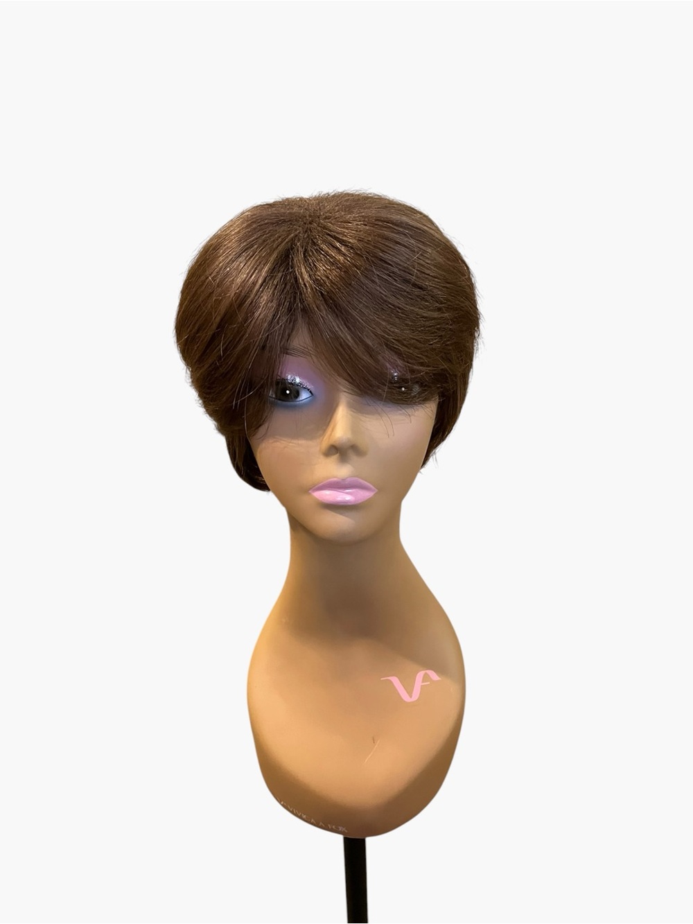 New Short Brown Pixie Wig Layered Synthetic Hair Side Swept Bangs